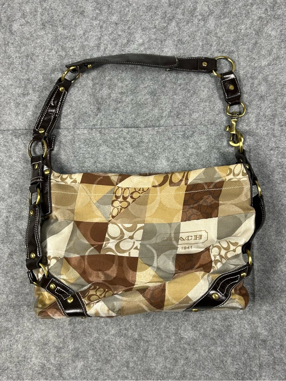 Vintage Coach Y2K Patchwork Signature Jacquard Hobo Bag Metallic Animal Print
